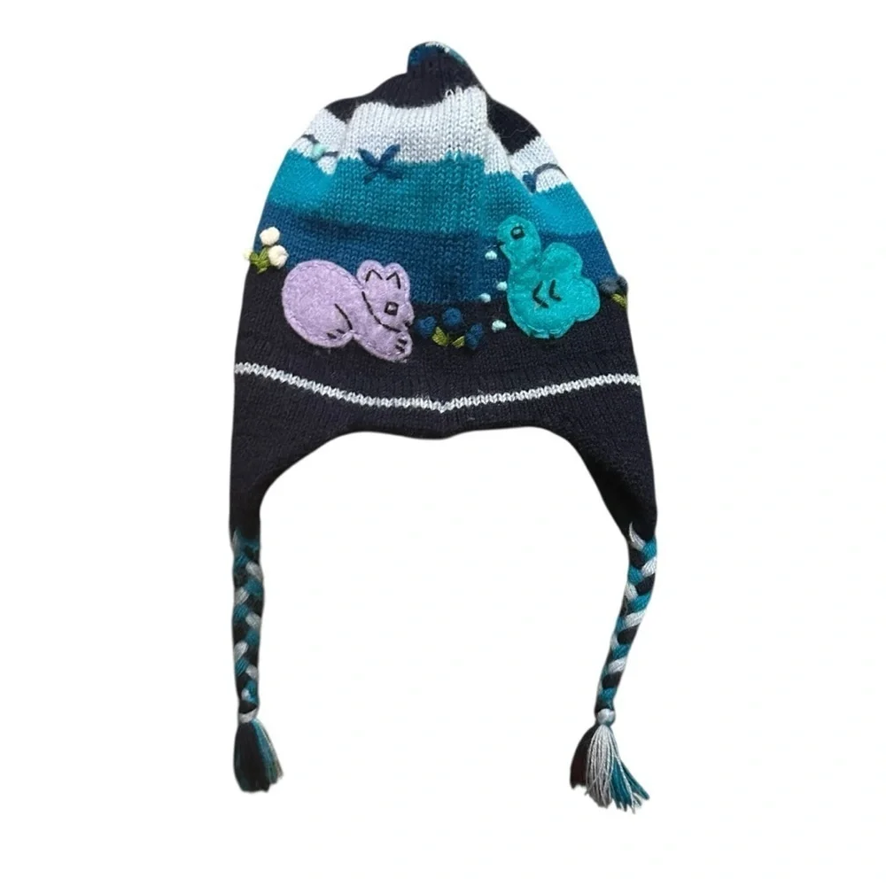 Kids Blue Animal Knit Hat